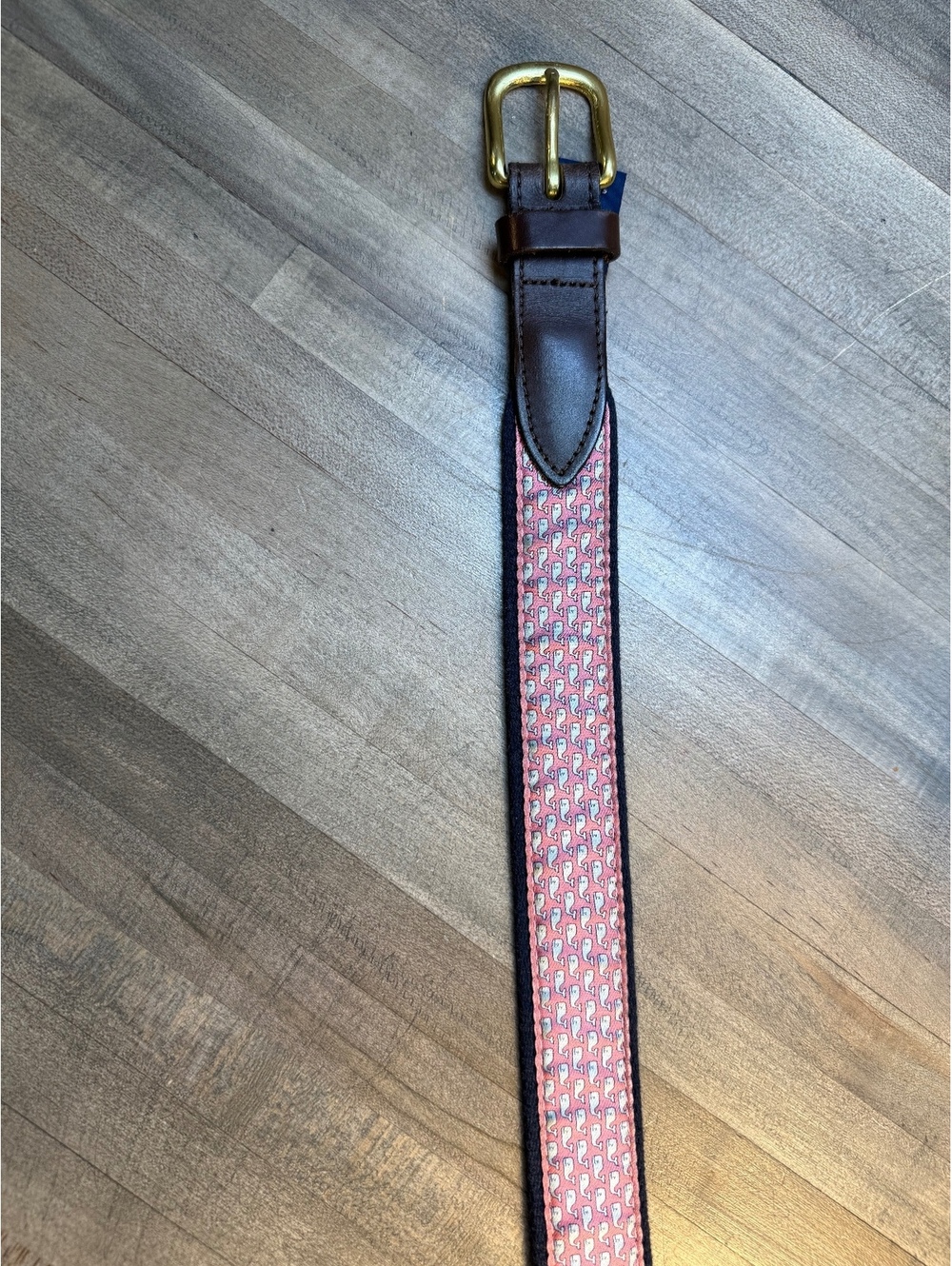 Vineyard Vines 24” by Shep and Ian Pink Blue Canvas Leather Belt (133)